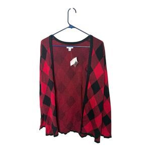 Croft & Barrow Red Black Buffalo Plaid Argyle Cardigan Size M